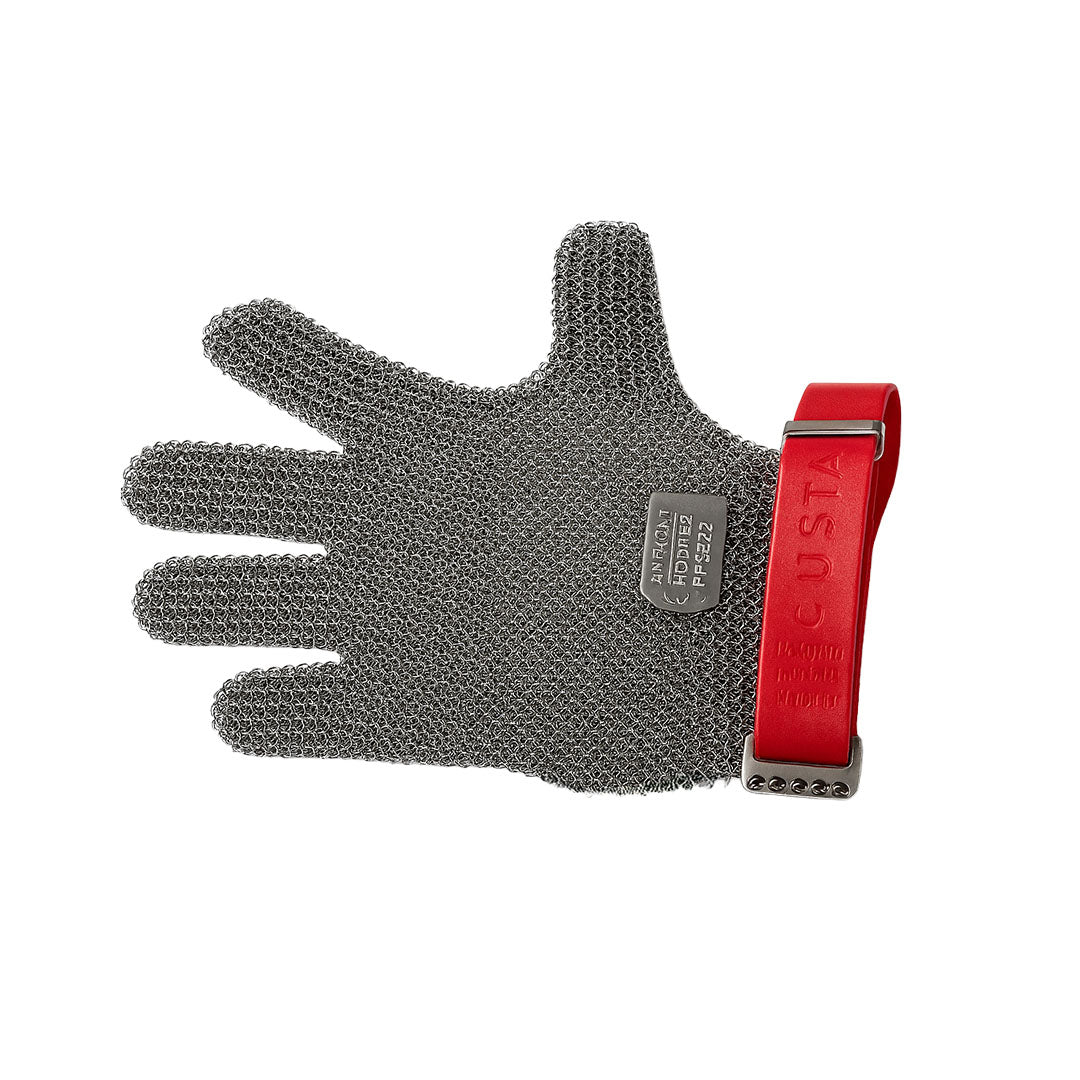 Schlachthausfreund Medium - Chain Mail Glove Left Hand (Red Band At Wrist) – chain mail gloves