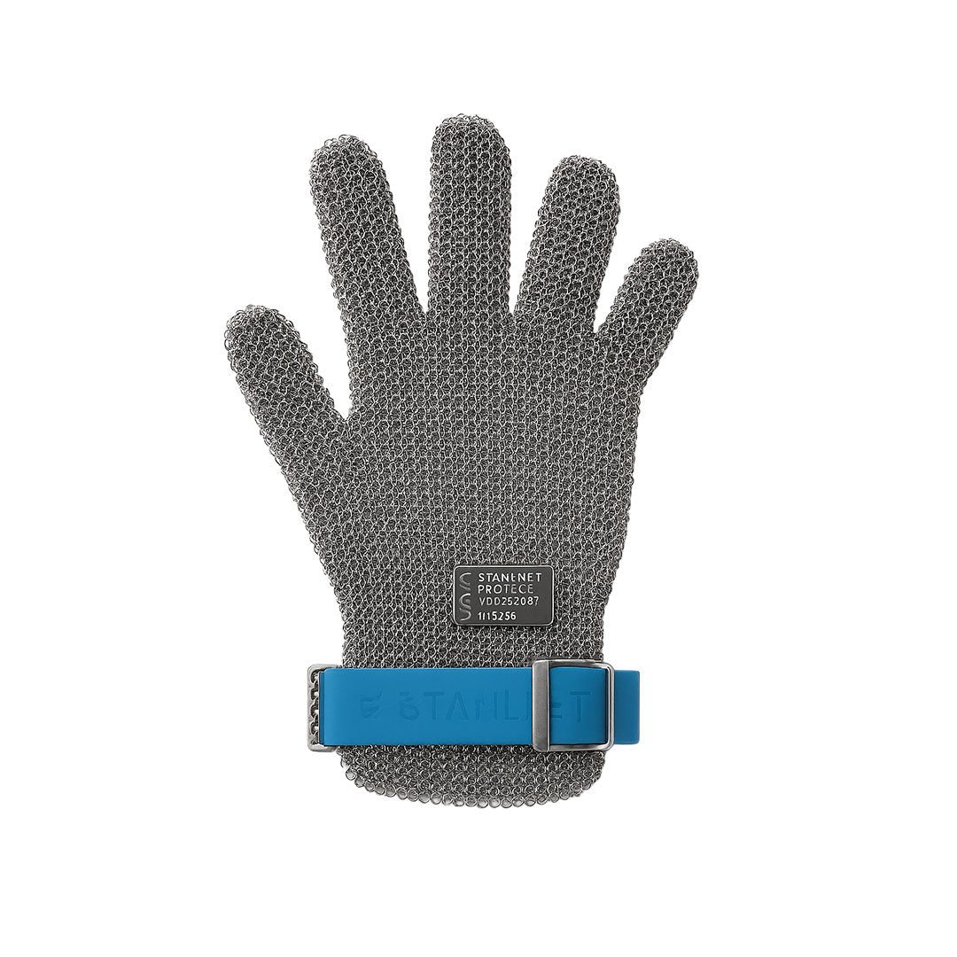 Schlachthausfreund Large - Chain Mail Glove Left Hand (Blue Band At Wrist) – chain mail gloves